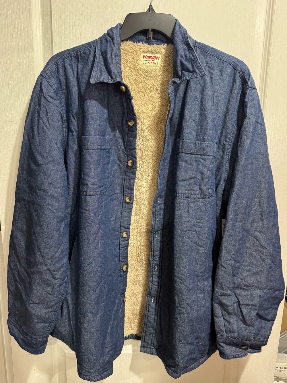 Wrangler Denim Shirt Jacket with Cream Sherpa Lining
